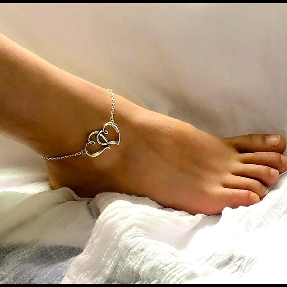 New !! 925 Silver Double Hearts Anklet - Picture 2 of 5